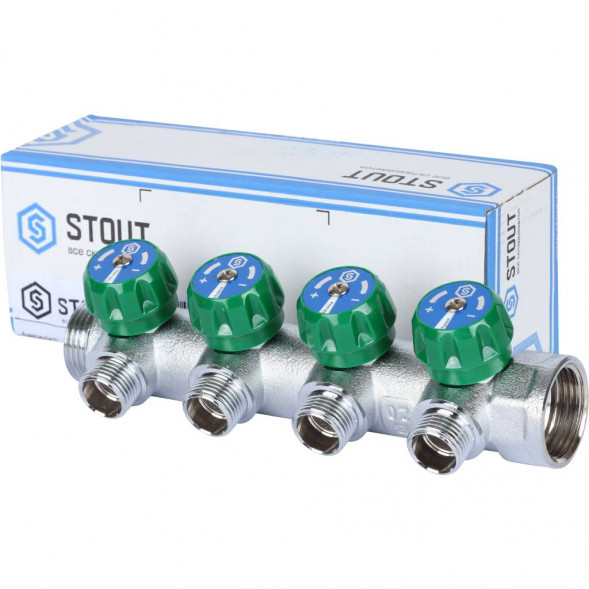 SMB-6850-011204 STOUT Коллектор регулирующий 1 , 4 отвода 1/2 под компрессионный фитинг для полимерных труб