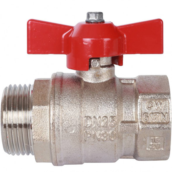 STOUT  Кран шаровой стандартнопроходной, ВР/НР, ручка бабочка 1" (красная ручка)