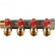 SMB 6200 341204 STOUT Коллектор с шаровыми кранами 3/4 , 4 отвода 1/2  (красные ручки) (620056N0504R4B)
