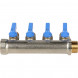 SMB 6201 341204 STOUT Коллектор с шаровыми кранами 3/4 , 4 отвода 1/2  (синие ручки) (620056N0504B4B)