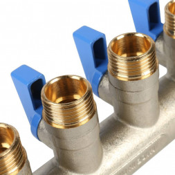 SMB 6201 341204 STOUT Коллектор с шаровыми кранами 3/4 , 4 отвода 1/2  (синие ручки) (620056N0504B4B)