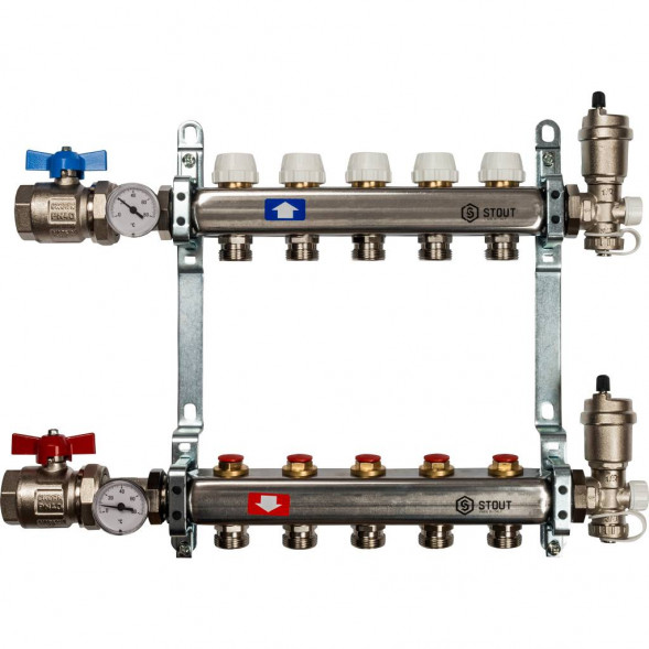 SMS 0912 000005 STOUT Коллектор из нержавеющей стали в сборе без расходомеров 5 вых.