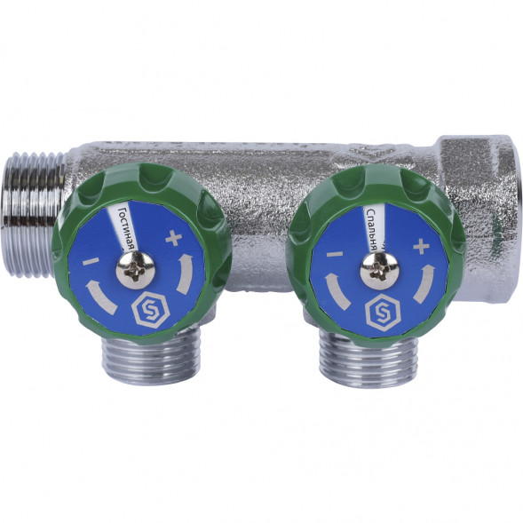 SMB-6849-341202 STOUT Коллектор регулирующий 3/4 , 2 отвода 1/2  плоское уплотнение
