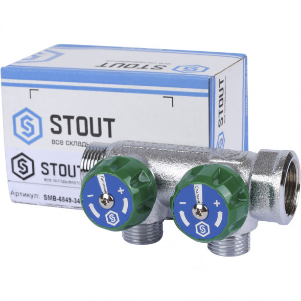 SMB-6849-341202 STOUT Коллектор регулирующий 3/4 , 2 отвода 1/2  плоское уплотнение