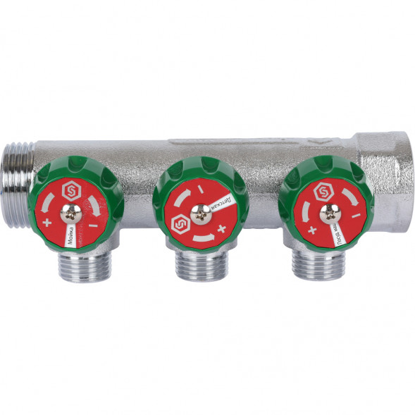 SMB-6849-341203 STOUT Коллектор регулирующий 3/4 , 3 отвода 1/2  плоское уплотнение