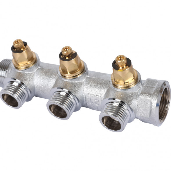 SMB-6849-341203 STOUT Коллектор регулирующий 3/4 , 3 отвода 1/2  плоское уплотнение