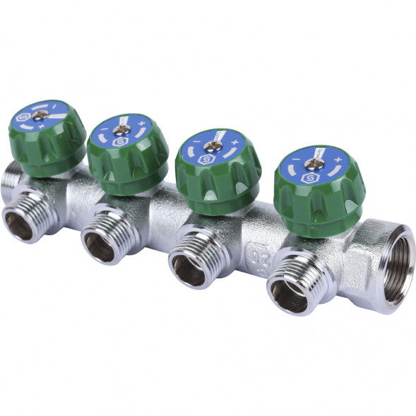 SMB-6849-341204 STOUT Коллектор регулирующий 3/4 , 4 отвода 1/2  плоское уплотнение