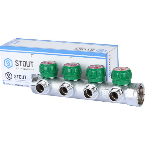 SMB-6849-011204 STOUT Коллектор регулирующий 1 , 4 отвода 1/2  плоское уплотнение