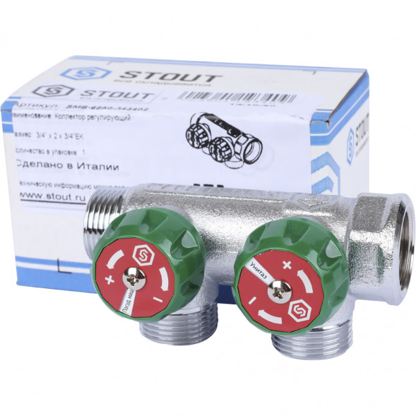 SMB-6850-343402 STOUT Коллектор регулирующий 3/4 , 2 отвода 3/4 ЕК