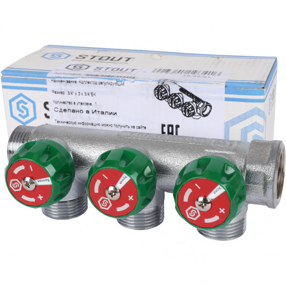 SMB-6850-343403 STOUT Коллектор регулирующий 3/4 , 3 отвода 3/4 ЕК