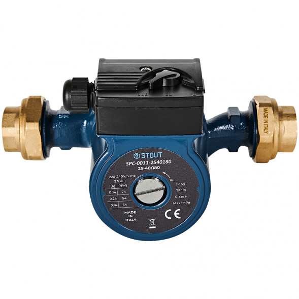 SPC-0011-2540180 STOUT Циркуляционный насос 25-40/180 220/240V 50Hz с латунными гайками G 1 1/2 x Rp 1