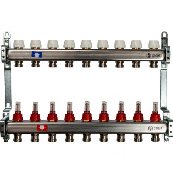 SMS 0917 000009 STOUT Коллектор из нержавеющей стали с расходомерами 9 вых.