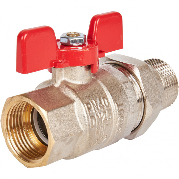 Кран шаровой полнопроходной с американкой STOUT ВР/НР, ручка бабочка 1 (EPDM)