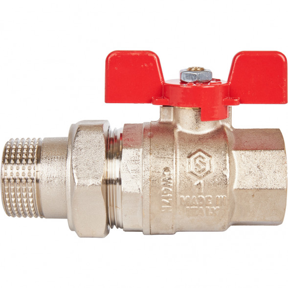 Кран шаровой полнопроходной с американкой STOUT ВР/НР, ручка бабочка 1 (EPDM)