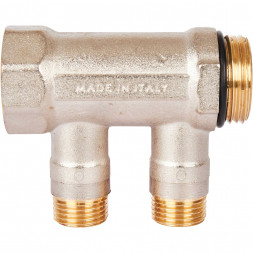 SMB 6210 011202 STOUT Коллектор с шаровыми кранами 1 , 2 отвода 1/2  (красные ручки) (6200R6N1004R2B)