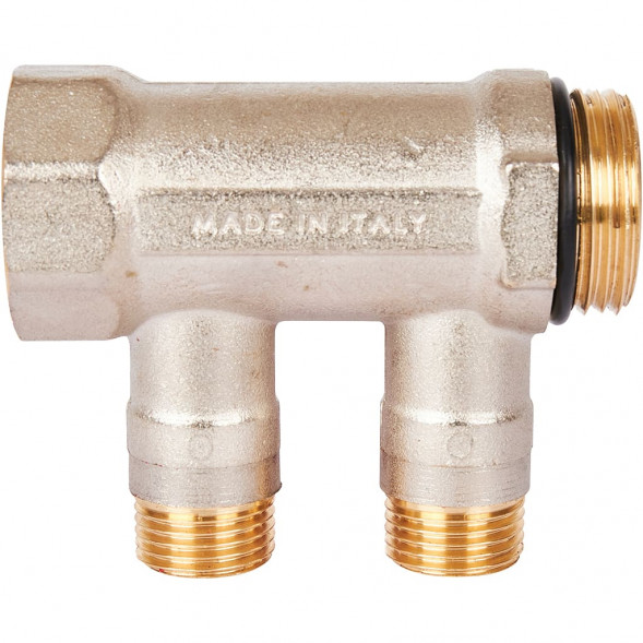 SMB 6210 011202 STOUT Коллектор с шаровыми кранами 1 , 2 отвода 1/2  (красные ручки) (6200R6N1004R2B)