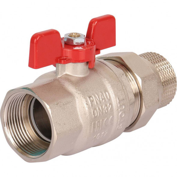 Кран шаровой STOUT полнопроходной с американкой , ВР/НР, ручка бабочка 1 1/4 (EPDM)