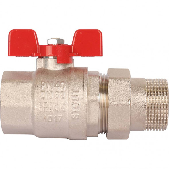 Кран шаровой STOUT полнопроходной с американкой , ВР/НР, ручка бабочка 1 1/4 (EPDM)