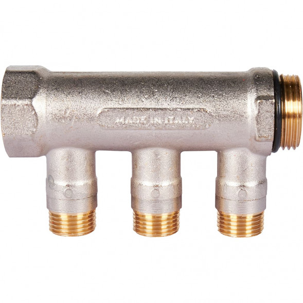 SMB 6210 011203 STOUT Коллектор с шаровыми кранами 1 , 3 отвода 1/2  (красные ручки) (6200R6N1004R3B)