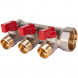 SMB 6210 011203 STOUT Коллектор с шаровыми кранами 1 , 3 отвода 1/2  (красные ручки) (6200R6N1004R3B)