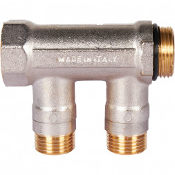 SMB 6210 341202 STOUT Коллектор с шаровыми кранами 3/4 , 2 отвода 1/2  (красные ручки) (6200R6N0504R2B)