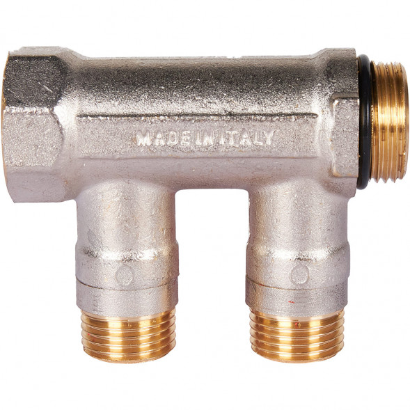 SMB 6210 341202 STOUT Коллектор с шаровыми кранами 3/4 , 2 отвода 1/2  (красные ручки) (6200R6N0504R2B)