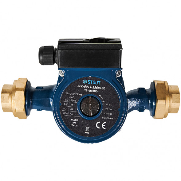 SPC-0011-2560180 STOUT Циркуляционный насос 25-60/180 220/240V 50Hz с латунными гайками G 1 1/2 x Rp 1