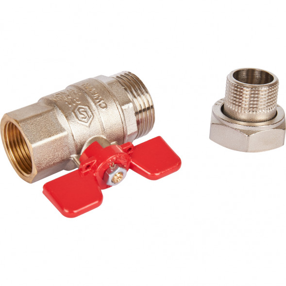 Кран шаровой полнопроходной STOUT с американкой , ВР/НР, ручка бабочка 3/4 (EPDM)