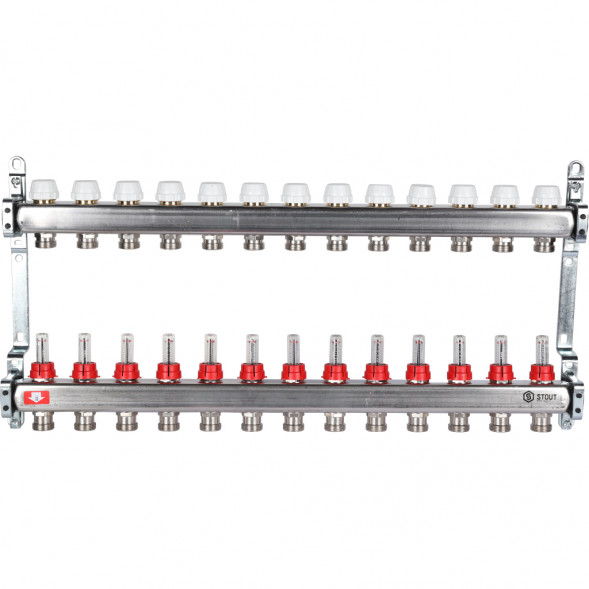 SMS 0917 000013 STOUT Коллектор из нержавеющей стали с расходомерами 13 вых.