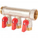 SMB 6210 341203 STOUT Коллектор с шаровыми кранами 3/4 , 3 отвода 1/2  (красные ручки) (6200R6N0504R3B)