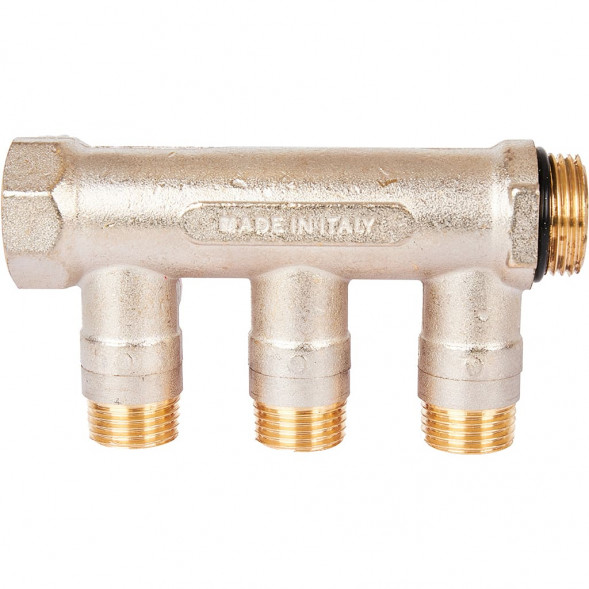 SMB 6210 341203 STOUT Коллектор с шаровыми кранами 3/4 , 3 отвода 1/2  (красные ручки) (6200R6N0504R3B)