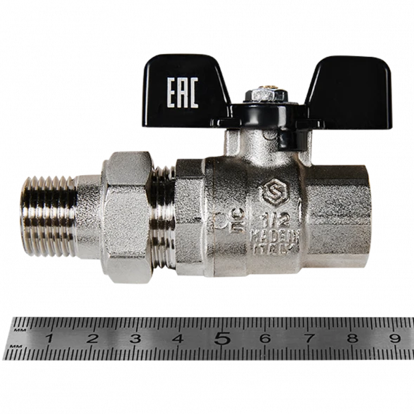 Кран шаровой полнопроходной с американкой STOUT ВР/НР ручка бабочка 1/2