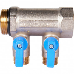 SMB 6211 011202 STOUT Коллектор с шаровыми кранами 1 , 2 отвода 1/2  (синие ручки) (6200R6N1004B2B)