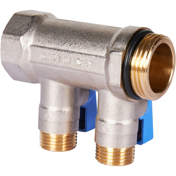 SMB 6211 011202 STOUT Коллектор с шаровыми кранами 1 , 2 отвода 1/2  (синие ручки) (6200R6N1004B2B)