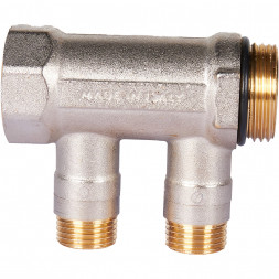 SMB 6211 011202 STOUT Коллектор с шаровыми кранами 1 , 2 отвода 1/2  (синие ручки) (6200R6N1004B2B)