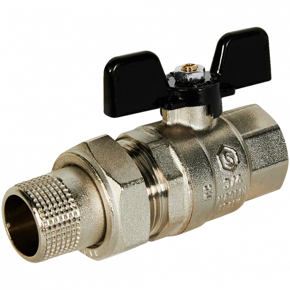 Кран шаровой полнопроходной с американкой STOUT ВР/НР ручка бабочка 3/4