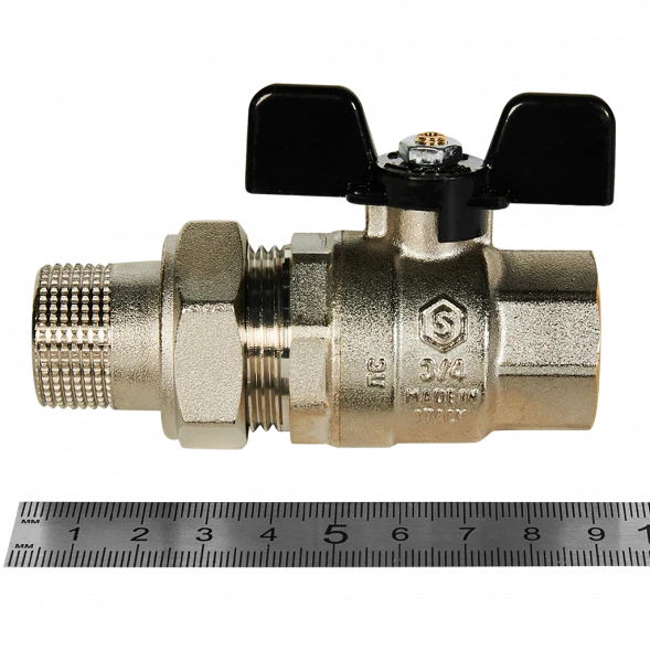 Кран шаровой полнопроходной с американкой STOUT ВР/НР ручка бабочка 3/4