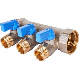 SMB 6211 011203 STOUT Коллектор с шаровыми кранами 1 , 3 отвода 1/2  (синие ручки) (6200R6N1004B3B)