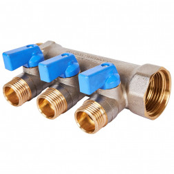 SMB 6211 011203 STOUT Коллектор с шаровыми кранами 1 , 3 отвода 1/2  (синие ручки) (6200R6N1004B3B)