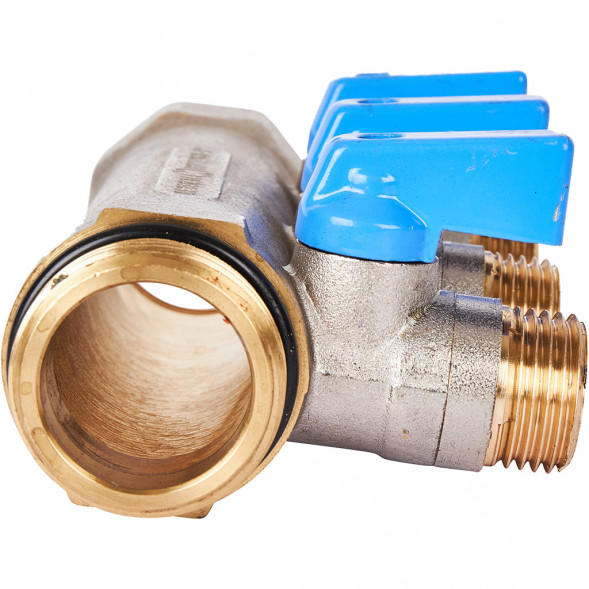 SMB 6211 011203 STOUT Коллектор с шаровыми кранами 1 , 3 отвода 1/2  (синие ручки) (6200R6N1004B3B)