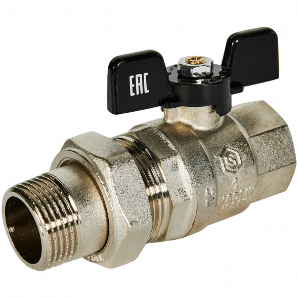 Кран шаровой полнопроходной с американкой STOUT ВР/НР ручка бабочка 1