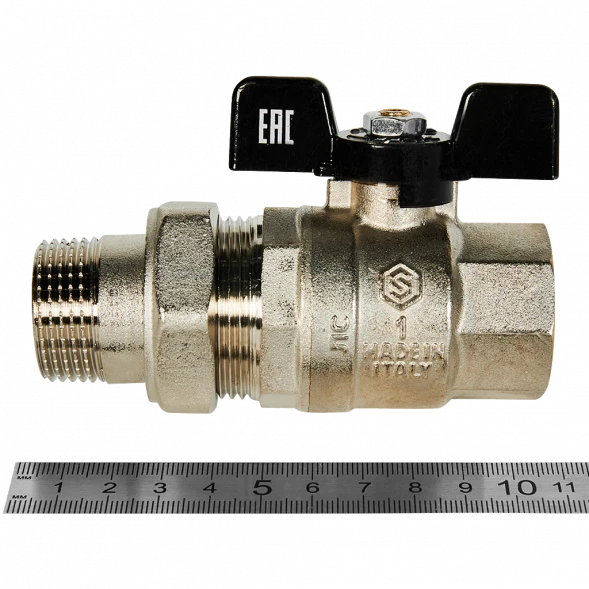 Кран шаровой полнопроходной с американкой STOUT ВР/НР ручка бабочка 1