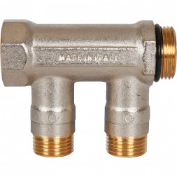 SMB 6211 341202 STOUT Коллектор с шаровыми кранами 3/4 , 2 отвода 1/2  (синие ручки) (6200R6N0504B2B)