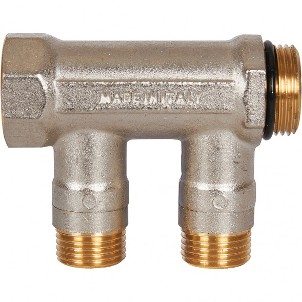 SMB 6211 341202 STOUT Коллектор с шаровыми кранами 3/4 , 2 отвода 1/2  (синие ручки) (6200R6N0504B2B)