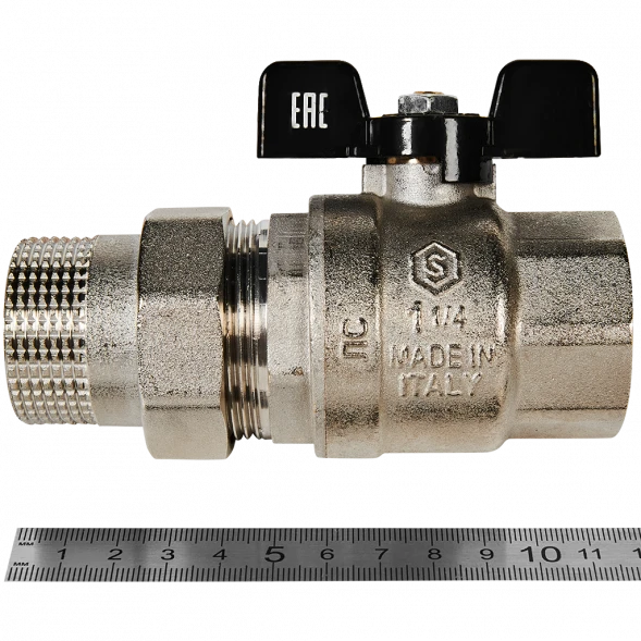 Кран шаровой полнопроходной с американкой STOUT ВР/НР ручка бабочка 1 1/4