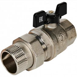 Кран шаровой полнопроходной с американкой STOUT ВР/НР ручка бабочка 1 1/4