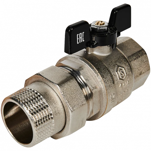 Кран шаровой полнопроходной с американкой STOUT ВР/НР ручка бабочка 1 1/4