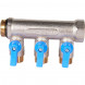 SMB 6211 341203 STOUT Коллектор с шаровыми кранами 3/4 , 3 отвода 1/2  (синие ручки) (6200R6N0504B3B)