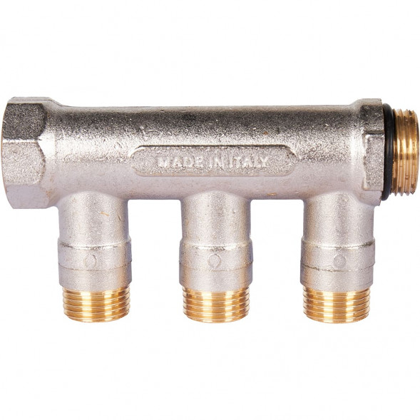 SMB 6211 341203 STOUT Коллектор с шаровыми кранами 3/4 , 3 отвода 1/2  (синие ручки) (6200R6N0504B3B)