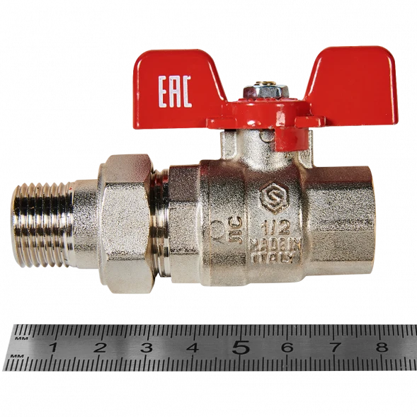 Кран шаровой полнопроходной с американкой STOUT ВР/НР ручка бабочка 1/2 (EPDM)